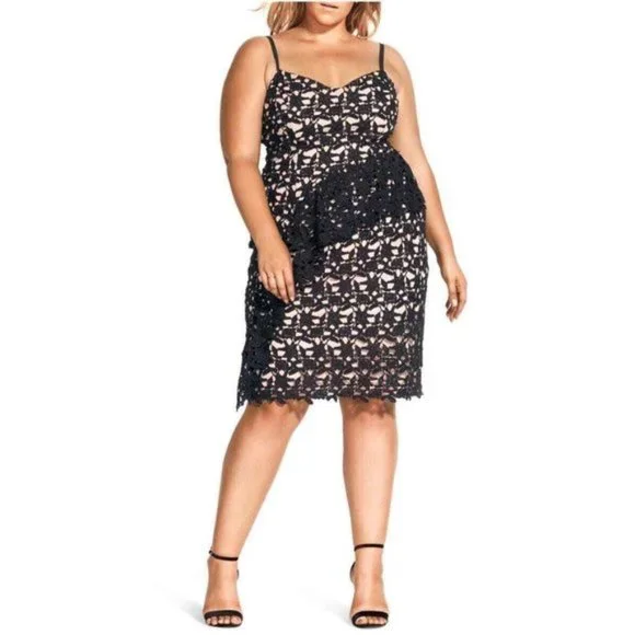 City Chic Trendy Plus Size Illustrious Embroidered Lace Dress - Black